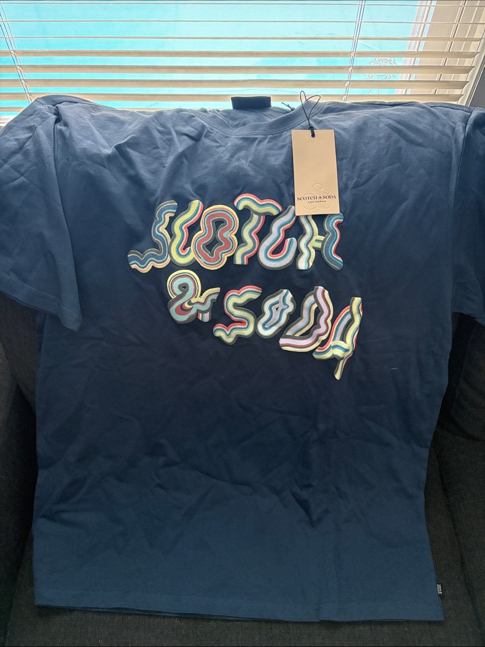 Scotch & Soda Navy Tee with Multicolor Wavy Logo